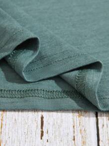 INAWLY Moon & Floral Print Tee Graphic Tees Women Tops - Dark Green - View 3