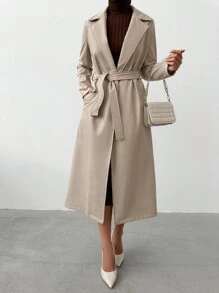 EURMUSE Women's Solid Color Trench Coat, Fashionable For Commuting In Autumn - Beige - View 1