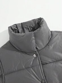 SHEIN LUNE Áo Vest Túi Xiên Có Đệm Áo Khoác Có Đệm Quần Áo Mùa Đông - màu đen - Xem 4
