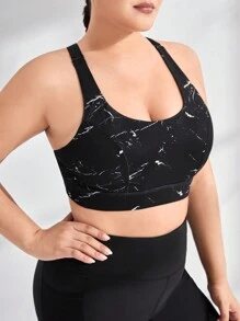 Easithlete Hơn In Đá cẩm thạch Bras thể thao - màu đen - Xem 1