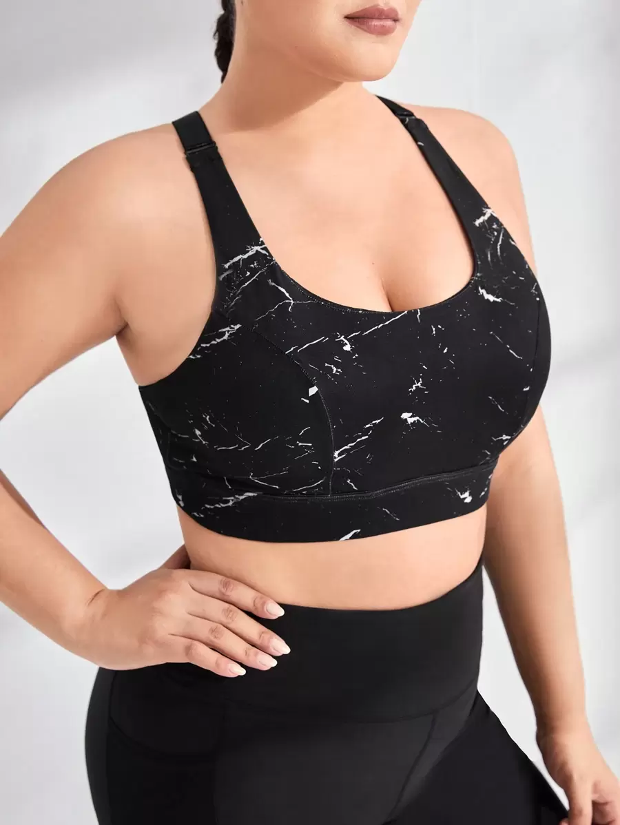 Easithlete Hơn In Đá cẩm thạch Bras thể thao - màu đen - Xem 1