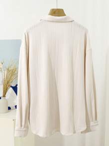 DAZY 纹理落肩纽扣前衬衫，秋季服装长袖上衣 - 米色 - 查看 6