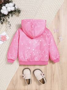 SHEIN Baby Girl Butterfly Print Teddy Lined Hooded Coat - Pink - View 2