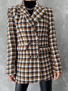 EURMUSE Houndstooth Print Double Breasted Blazer - Multicolor - View 4