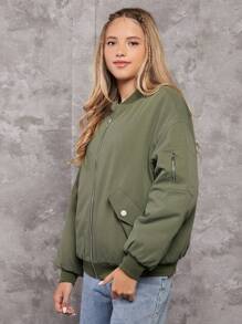 Teenager Mädchen Bomberjacke mit Reißverschluss, Drop Shoulder