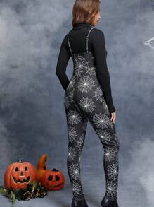 SHEIN Maternity Halloween Spider Web Print Unitard Jumpsuit Without Top - Black - View 2