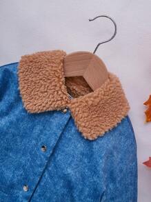 SHEIN 女小童羊絨領口毛絨內襯夾克 - 藍色 - 查看 4