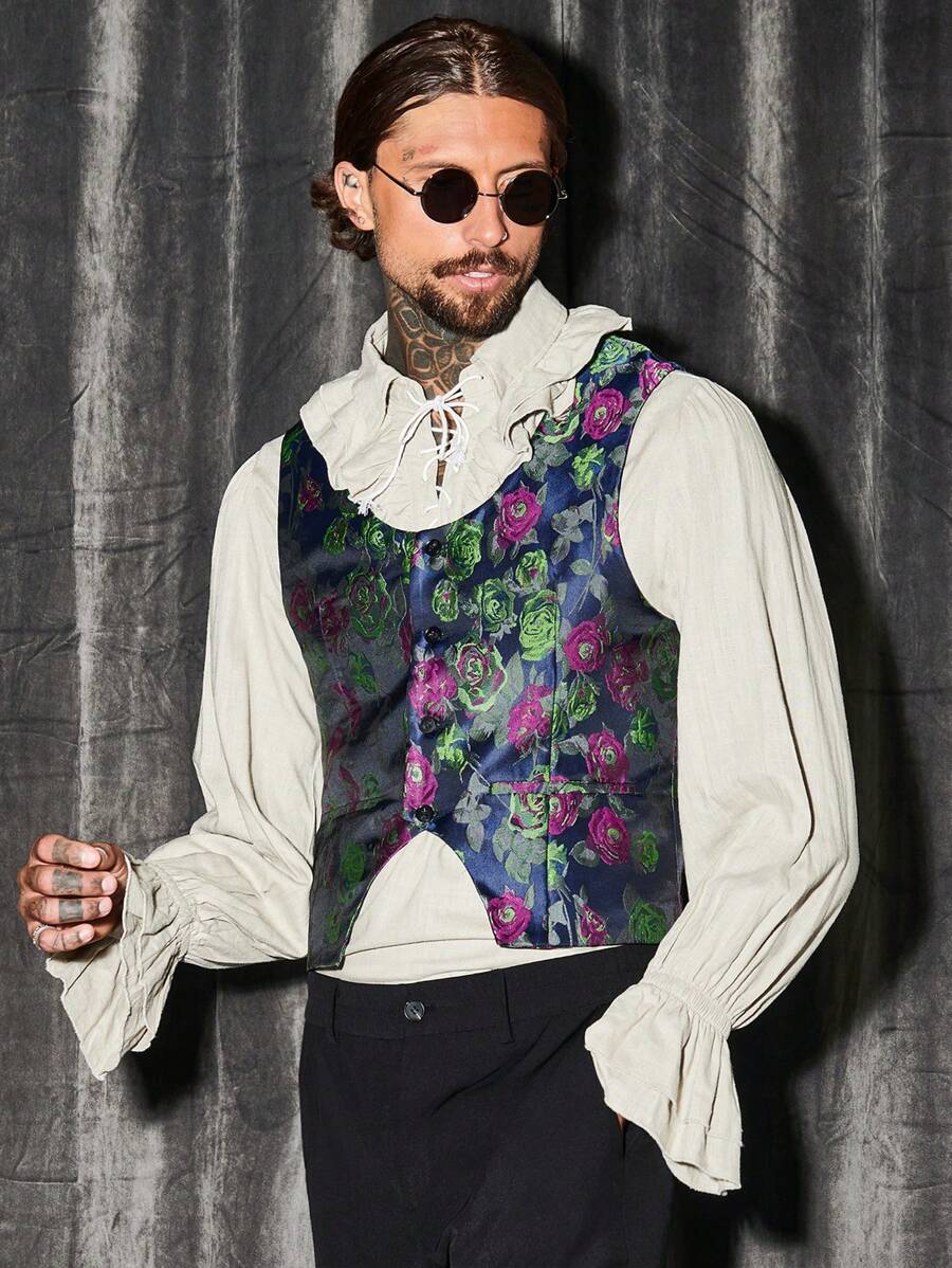 Manfinity VCAY Men Floral Jacquard Vest Jacket Without Shirt - Multicolor - View 1