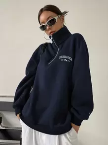 DAZY 女式休闲半拉链套头衫，保暖内衬，街头风格，秋冬