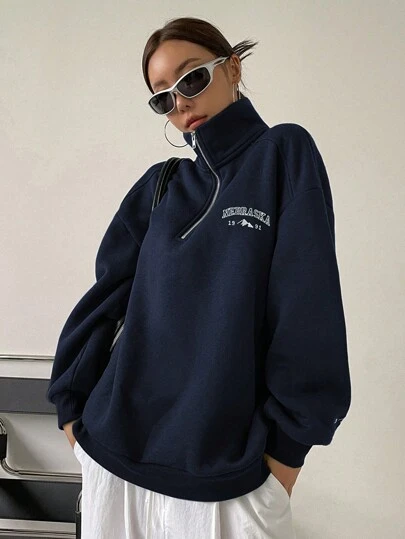 DAZY 女式休闲半拉链套头衫，保暖内衬，街头风格，秋冬