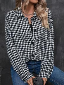 SHEIN LUNE Houndstooth Print Drop Shoulder Coat - Multicolor - View 4