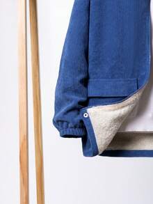SHEIN 男大童翻蓋口袋毛絨內襯連帽燈芯絨大衣無毛衣 - 藍色 - 查看 3