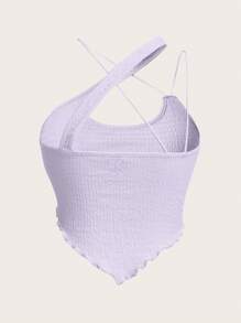 SHEIN ICON 素色不對稱領木耳邊上衣 - 紫丁香色 - 查看 2