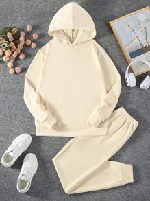 SHEIN Explorewe Teen Girl Slogan Graphic Hoodie & Sweatpants - Apricot - View 2