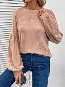 SHEIN LUNE Solid Lantern Sleeve Drop Shoulder Tee - Coffee Brown - View 4