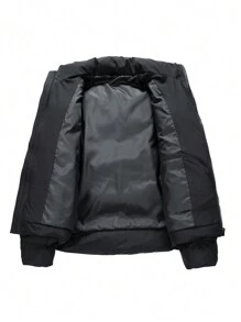 1pc Men's Jacket, Loose Fit Padded Padded Coat, Warm Winter Outerwear Suitable For Casual, Commuting, Outdoor - Black - View 3