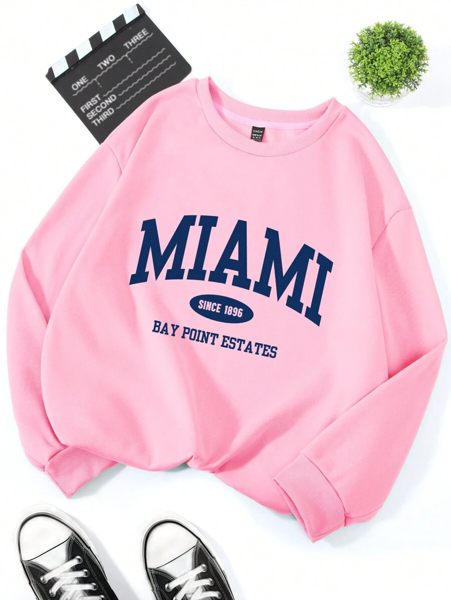 SHEIN EZwear Áo nỉ lót nhiệt họa tiết Plus Letter - Hồng - Xem 1