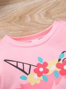 SHEIN 女小童獨角獸印花T恤和緊身褲 - 彩色 - 查看 7