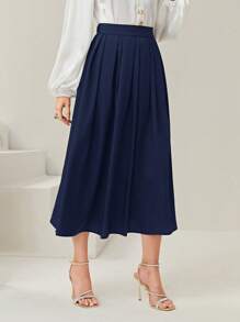 Modelyn 素色百褶半身裙 - 藏蓝色 - 查看 4