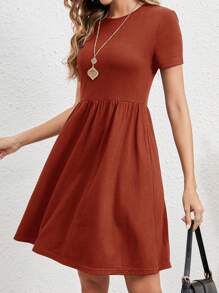 EMERY ROSE Solid A-line Dress - Redwood - View 1