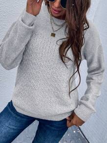 SHEIN LUNE Áo len nữ màu trơn Giải trí - Màu Xám nhạt - Xem 3