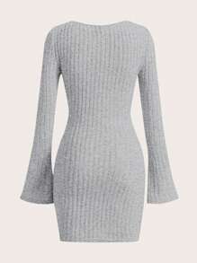 SHEIN EZwear Scoop Neck Flounce Sleeve Bodycon Dress - Light Grey - View 2