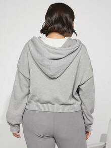 SHEIN BASICS 加落肩抽繩連帽短款開衫 - 淺灰色 - 查看 2