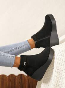 Women's Wedge Heel Platform Boots - Black - View 4