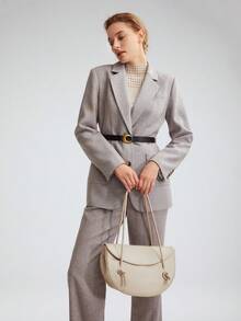 MOTF PREMIUM 蝴蝶結裝飾蓋子馬鞍包時尚肩袋 - 淺灰色 - 查看 10