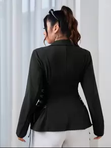 SHEIN EZwear Plus Lapel Neck Lace Up Side Blazer - Black - View 2