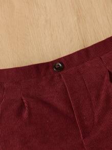 SHEIN Baby Girl Solid Color Elastic Waist Straight-Leg Corduroy Shorts With Front Button - Burgundy - View 4