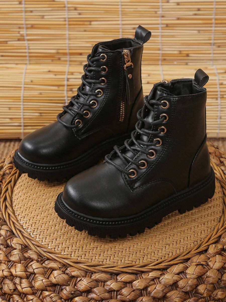 1pair Fashionable Basic All-Match Comfortable Kids' Boots For Autumn And Winter, Black Color, For Girls - Black - View 1