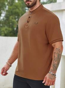 Manfinity Homme 男士大码鹿角刺繡拼接邊POLO衫 - 彩色 - 查看 4