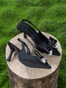 Fashionable Women's High Heel Rhinestone Embellished Sandals - Black - View 4