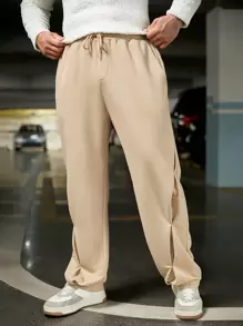 GENTILAND Men Solid Slant Pocket Sweatpants - Khaki - View 1