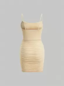 SHEIN MOD Vestido ajustado de tirantes unicolor fruncido - Albaricoque - Ver 2