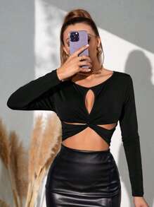 SHEIN Odetnij Wiązanie Z Przodu Crop Tee