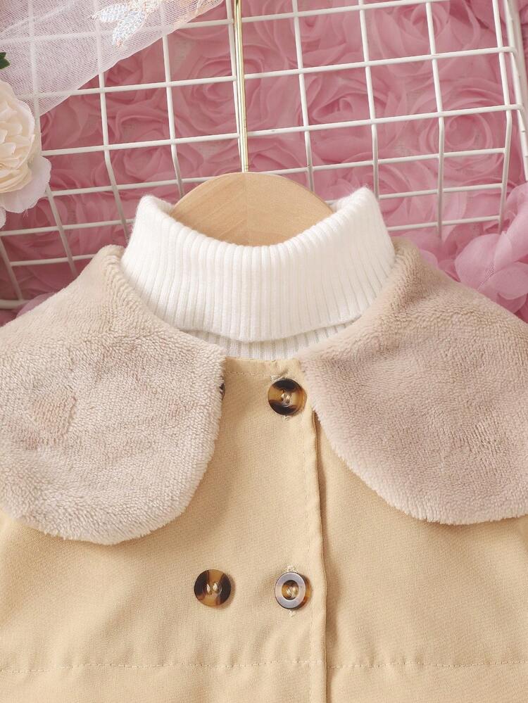 Baby Girl Double Breasted Striped Trim Peter Pan Collar Coat