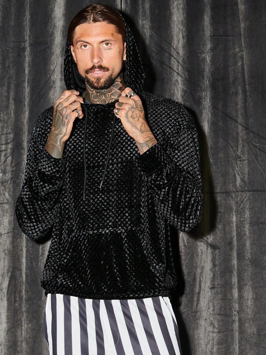 GENTILAND Nam Chất rắn Túi kangaroo Thả vai Nhung Áo nỉ - màu đen - Xem 1