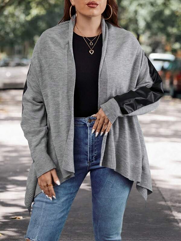 SHEIN LUNE Plus Size Contrast Side Seam Cardigan