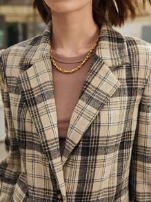 BizChic Plaid Print Lapel Neck Blazer - Brown - View 3
