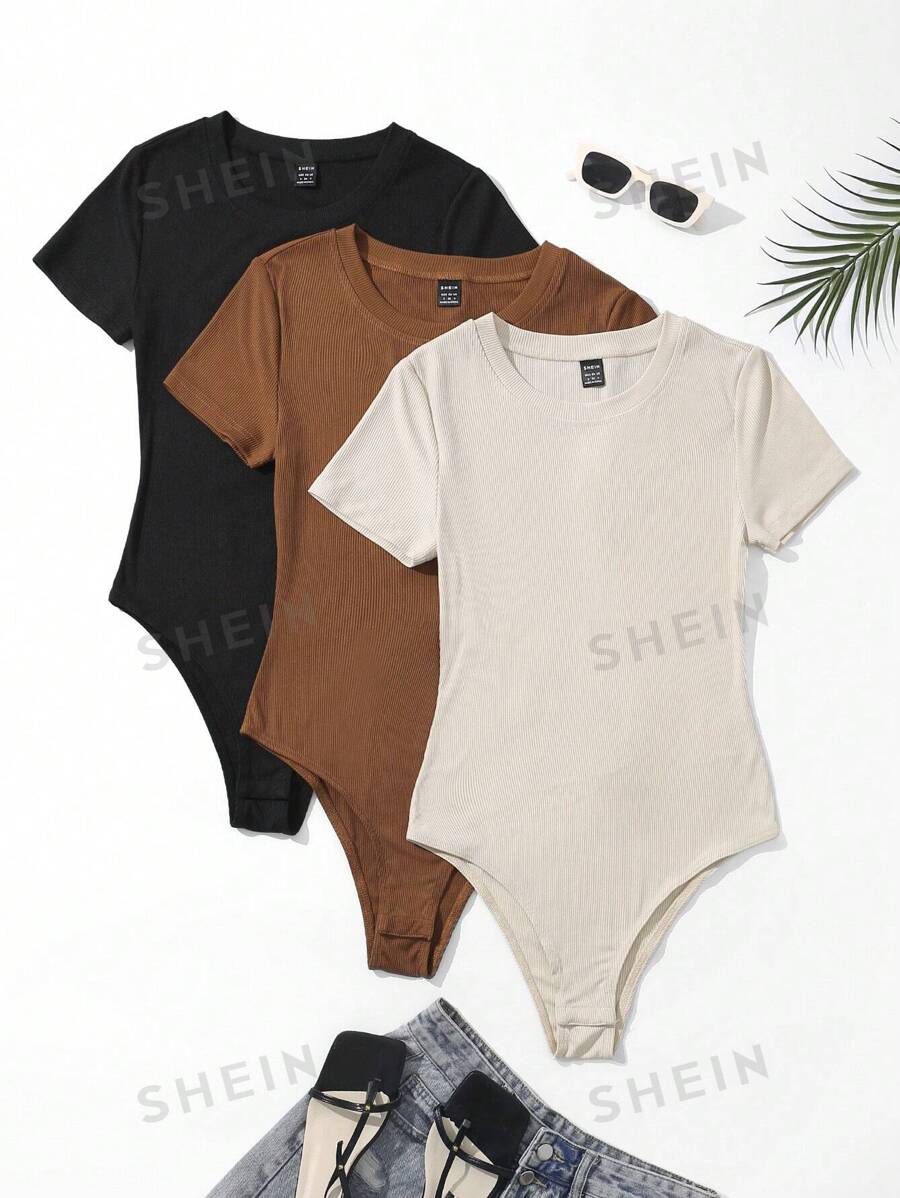 SHEIN Unity 3 piezas Body unicolor tejido de canalé - Multicolor - Ver 1