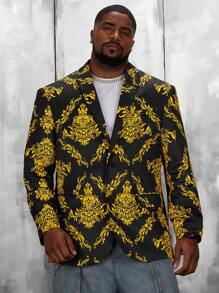 Manfinity VCAY Men Plus Baroque Print Lapel Neck Blazer, For Fall Winter - Multicolor - View 1