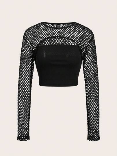 SHEIN EZwear تي شيرت نسائية مثقوب شفاف الصاف جذابة