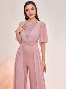 Modelyn 素色蝴蝶袖水鑽細節連身褲 - 粉色 - 查看 5