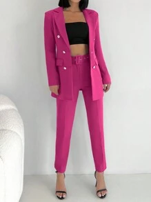RueChic Double Breasted Blazer & Pants - Pink - View 3