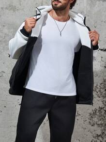 Manfinity Homme 男士加兩色抽繩連帽衫和運動褲 - 彩色 - 查看 4