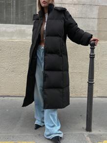 DAZY Áo khoác phao trùm đầu có khóa kéo túi dày, quần áo mùa đông cho nữ, áo khoác mùa đông cho nữ - màu đen - Xem 5