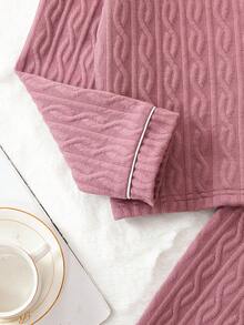 Tween Girl Contrast Piping PJ Set - Dusty Pink - View 5