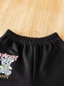 SHEIN 男孩嬰兒熊和字母圖案衛衣和衛褲 - 黑色 - 查看 7